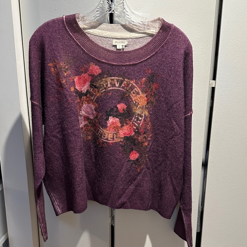 Pilcro Alana from Anthropologie Lavender Floral Knit Top